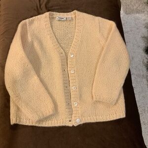 Chamonix Butter Yellow M Knit Cardigan Fuzzy Chunky Alpine  Quality Vintage